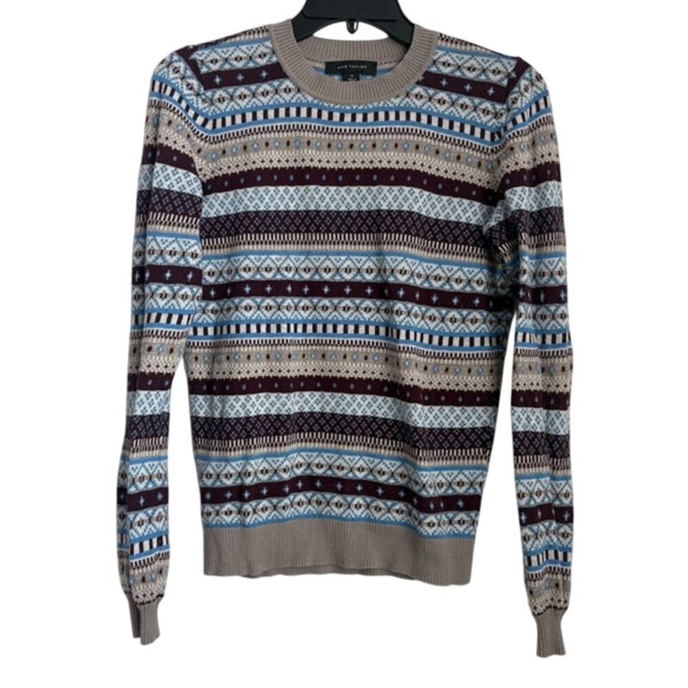 Ann Taylor Womens Nordic Fair Isle Crewneck Sweater Size XS